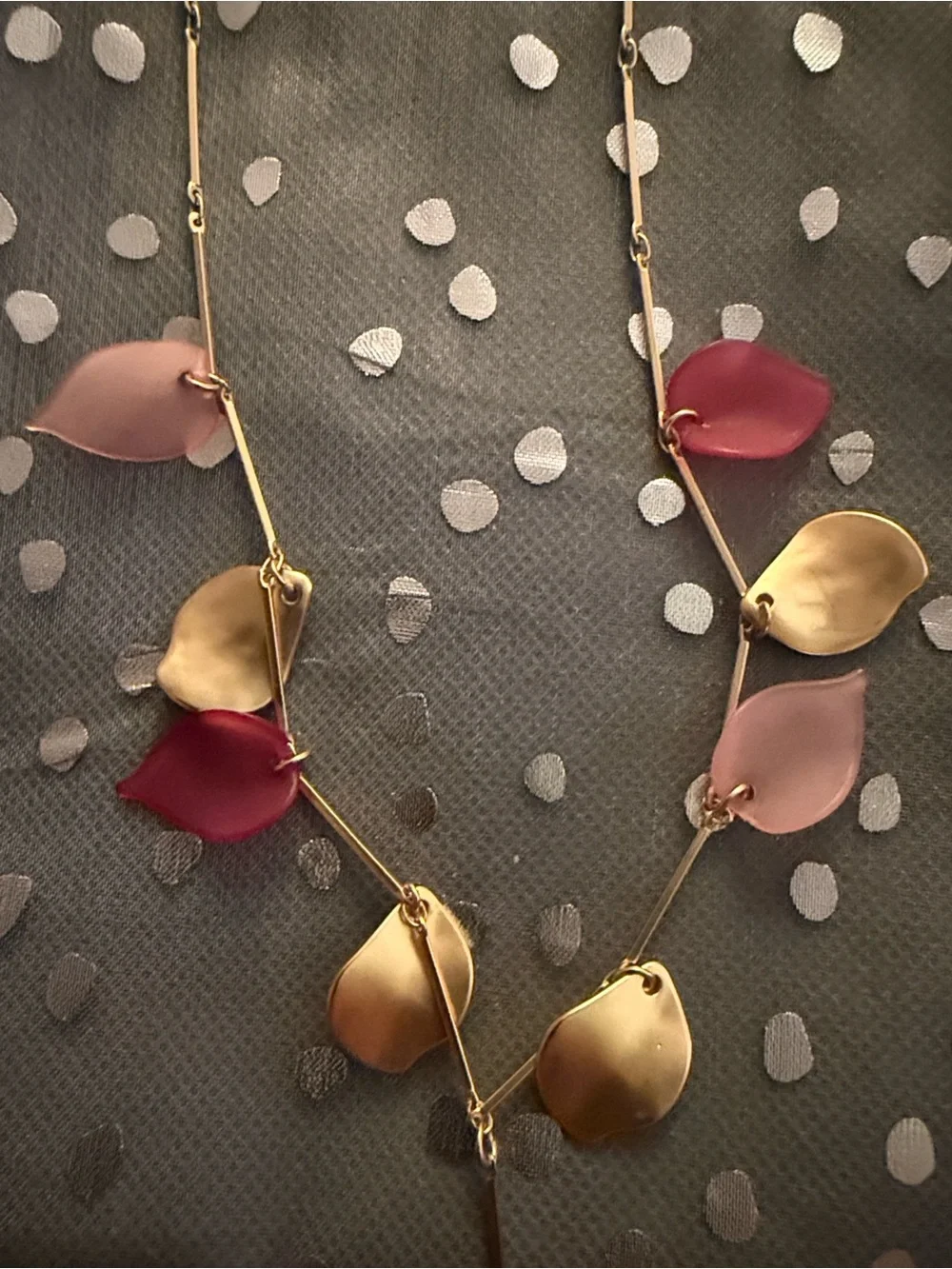 Lane Bryant Gold-Tone Petal Y Necklace with Pink and Blush Leaf Charms